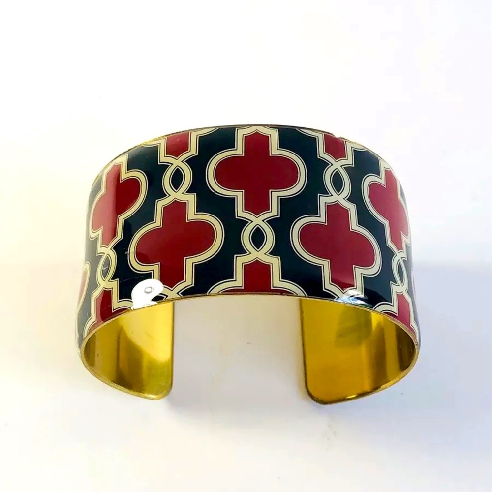Mud Pie Black And Blood Red Geometric Design Cuff Bracelet